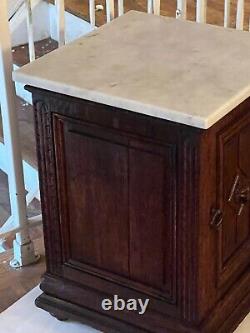 Antique 18th century French Black Forest carved Lion marble top cabinets