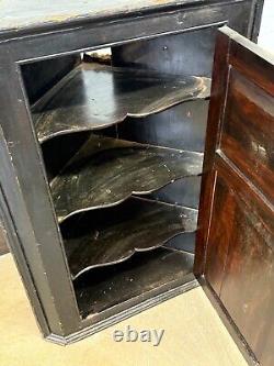 Antique 18th century hanging primitive corner cupboard blind door 1770