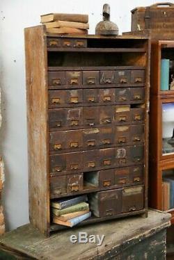 Antique 1900s Apothecary Cabinet 40 Drawers Hardware Store Nut Bolt Wood Cubby