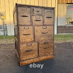 Antique 1900s Quarter Sawn Oak Three Stack Library Wooden File Cabinet Weis