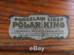 Antique 1910 Oak Ice Box Polar King Refrigerator Grand Rapids MI Porcelain 48 T