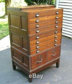 Antique 1914 Yawman & Erbe Quartersawn Tiger Oak Stacking Flat File Map Cabinet