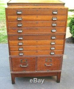 Antique 1914 Yawman & Erbe Quartersawn Tiger Oak Stacking Flat File Map Cabinet