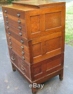 Antique 1914 Yawman & Erbe Quartersawn Tiger Oak Stacking Flat File Map Cabinet