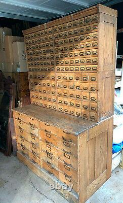 Antique 192 Drawer Oak Apothecary General Store Cabinet Stackable 4 Sections