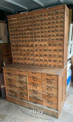 Antique 192 Drawer Oak Apothecary General Store Cabinet Stackable 4 Sections