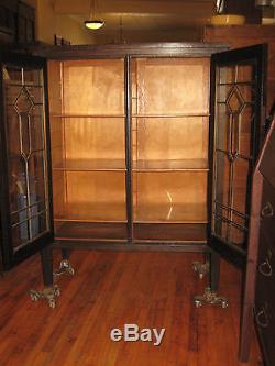 Antique 1920's Mission Oak Sheet Music Cabinet Flat File Leaded Glass 2 Door