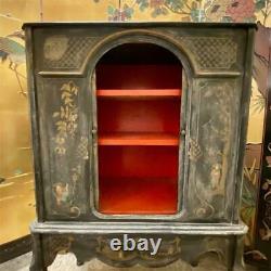 Antique 1920s Chinoiserie Asian Painted Pagoda Scenic Bar Cabinet Armoire Chest