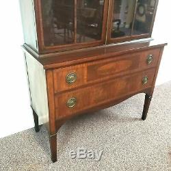 Antique 1920s Mahogany Inlaid China Cabinet Bookcase Hutch