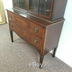 Antique 1920s Mahogany Inlaid China Cabinet Bookcase Hutch