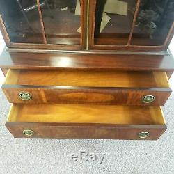 Antique 1920s Mahogany Inlaid China Cabinet Bookcase Hutch