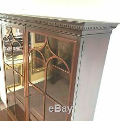 Antique 1920s Mahogany Inlaid China Cabinet Bookcase Hutch
