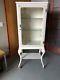 Antique 1920s White Metal Apothecary Medical Cabinet 4 Glass Shelves Rx Medicine
