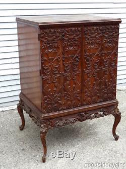 Antique 1930's Carved Radio Cabinet Perfect for a TV, Cocktail Bar or Storage