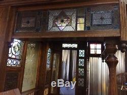 Antique 1930s Irish Canopy Bar Tavern Pub Winery Brewery Oak Carved Stain Glass