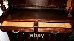 Antique 19th C. English Oak Court Cupboard Buffet Sideboard Hutch China Cabinet