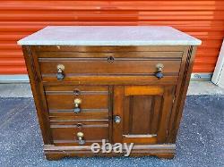 Antique 19th Century American Oak Wash Stand Commode Nightstand Chest Cabinet