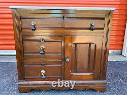 Antique 19th Century American Oak Wash Stand Commode Nightstand Chest Cabinet