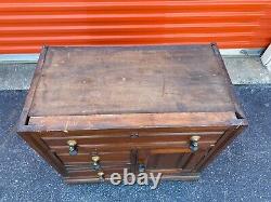 Antique 19th Century American Oak Wash Stand Commode Nightstand Chest Cabinet