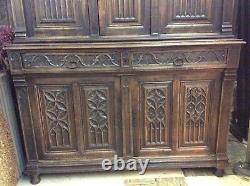 Antique 19th Century Gothic Revival Bookcase Cabinet Solid Oak