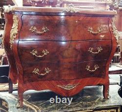 Antique 19th Wooden Commode Rococo Style Louis XV Furniture Bronze Marble Top C