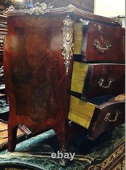 Antique 19th Wooden Commode Rococo Style Louis XV Furniture Bronze Marble Top C