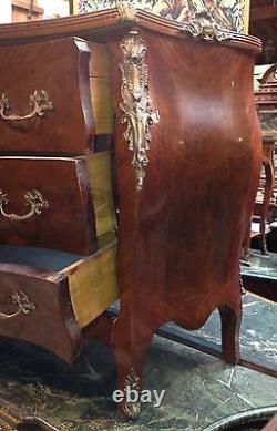 Antique 19th Wooden Commode Rococo Style Louis XV Furniture Bronze Marble Top C