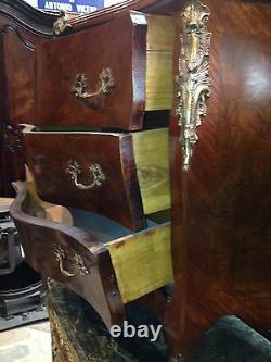 Antique 19th Wooden Commode Rococo Style Louis XV Furniture Bronze Marble Top C