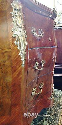 Antique 19th Wooden Commode Rococo Style Louis XV Furniture Bronze Marble Top C