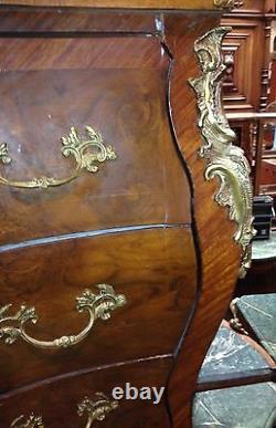 Antique 19th Wooden Commode Rococo Style Louis XV Furniture Bronze Marble Top C