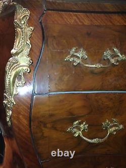 Antique 19th Wooden Commode Rococo Style Louis XV Furniture Bronze Marble Top C