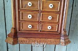 Antique 19th c Victorian Pressed Inlaid Marquetry Wood 10 Drawer Spice Cabinet