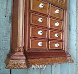 Antique 19th c Victorian Pressed Inlaid Marquetry Wood 10 Drawer Spice Cabinet