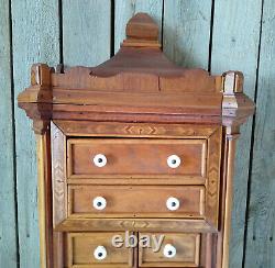 Antique 19th c Victorian Pressed Inlaid Marquetry Wood 10 Drawer Spice Cabinet