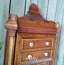 Antique 19th c Victorian Pressed Inlaid Marquetry Wood 10 Drawer Spice Cabinet