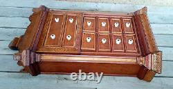 Antique 19th c Victorian Pressed Inlaid Marquetry Wood 10 Drawer Spice Cabinet