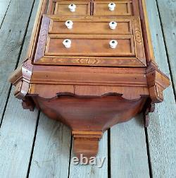 Antique 19th c Victorian Pressed Inlaid Marquetry Wood 10 Drawer Spice Cabinet