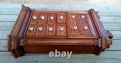 Antique 19th c Victorian Pressed Inlaid Marquetry Wood 10 Drawer Spice Cabinet