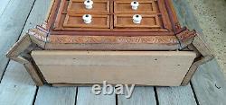 Antique 19th c Victorian Pressed Inlaid Marquetry Wood 10 Drawer Spice Cabinet