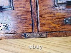 Antique 2 Drawer Tiger Oak Brass Library card Index file cabinet dovetailed