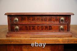 Antique 2 Drawer Walnut Spool Cabinet Merrick's Six Cord Vintage Apothecary Box