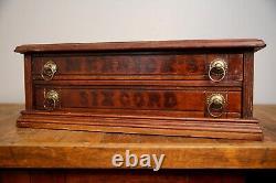 Antique 2 Drawer Walnut Spool Cabinet Merrick's Six Cord Vintage Apothecary Box