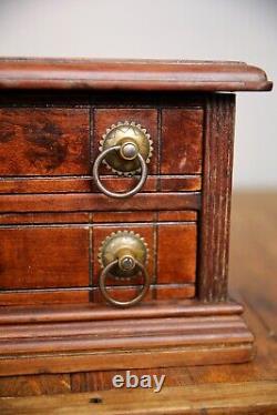 Antique 2 Drawer Walnut Spool Cabinet Merrick's Six Cord Vintage Apothecary Box