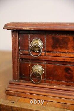 Antique 2 Drawer Walnut Spool Cabinet Merrick's Six Cord Vintage Apothecary Box