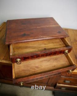 Antique 2 Drawer Walnut Spool Cabinet Merrick's Six Cord Vintage Apothecary Box