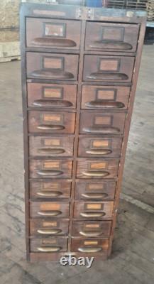 Antique 20 Drawer Lovely mitered Hardwood Wood Cabinet USA -a