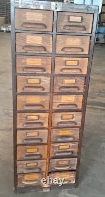 Antique 20 Drawer Lovely mitered Hardwood Wood Cabinet USA -c
