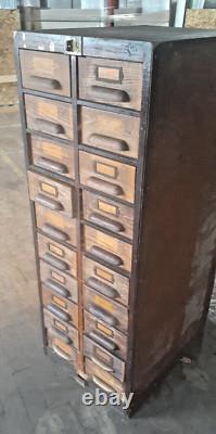 Antique 20 Drawer Lovely mitered Hardwood Wood Cabinet USA -c