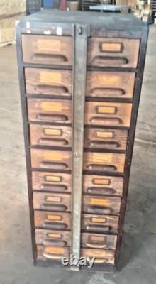 Antique 20 Drawer Lovely mitered Hardwood Wood Cabinet USA -c