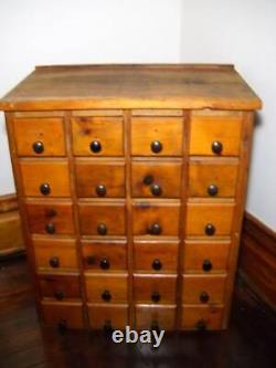 Antique 24 Drawer Rustic Wood Store Apothecary Cabinet 25 3/4 Tall